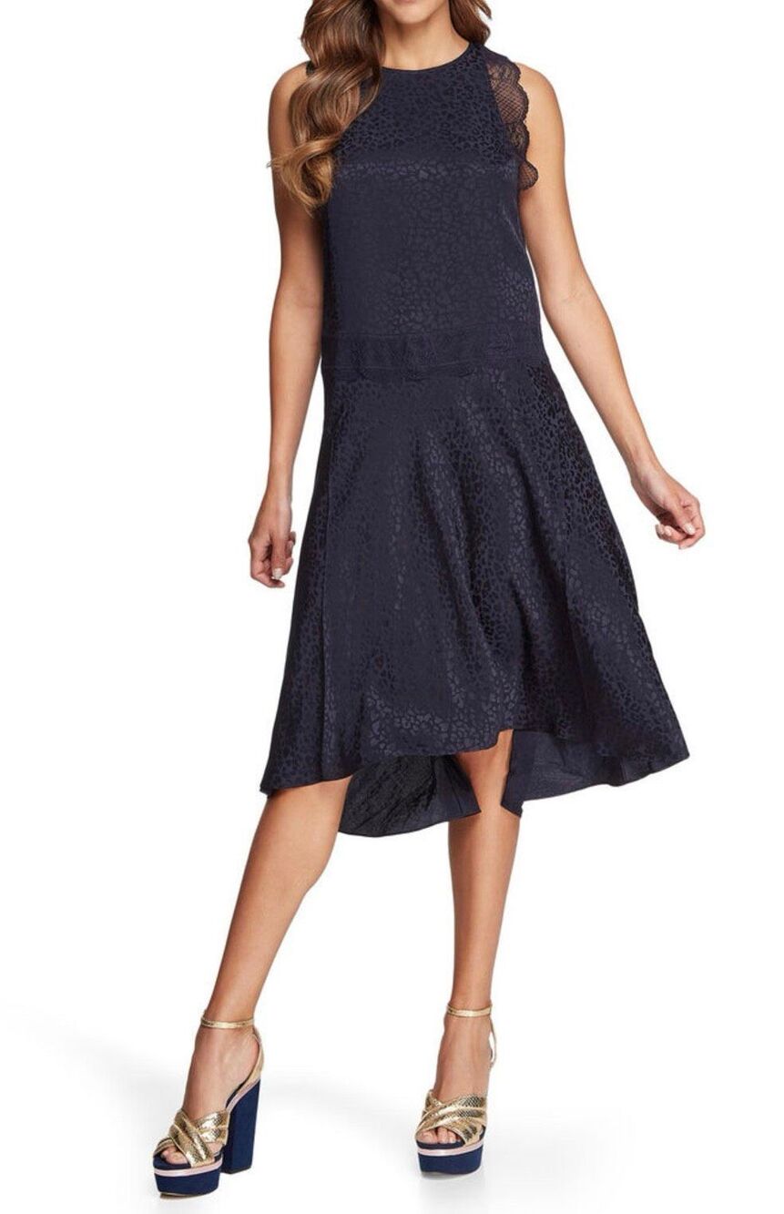 Zadig & Voltaire navy lace animal print 100% silk evening dress small